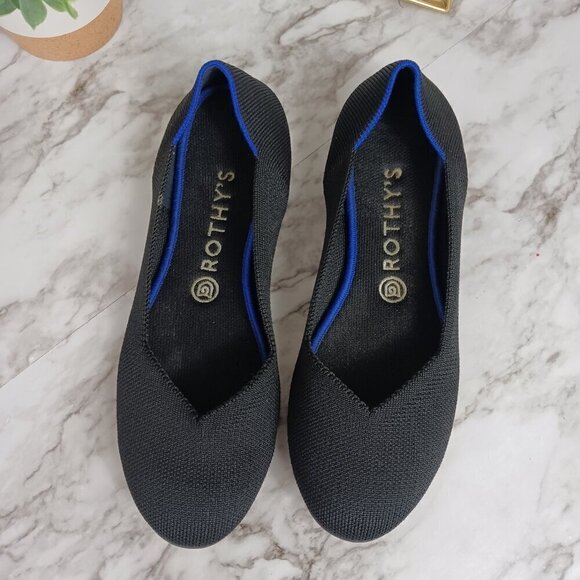 ROTHY'S THE FLAT black textile ballet women's slip-on size 8.5 round-toe - Picture 2 of 11
